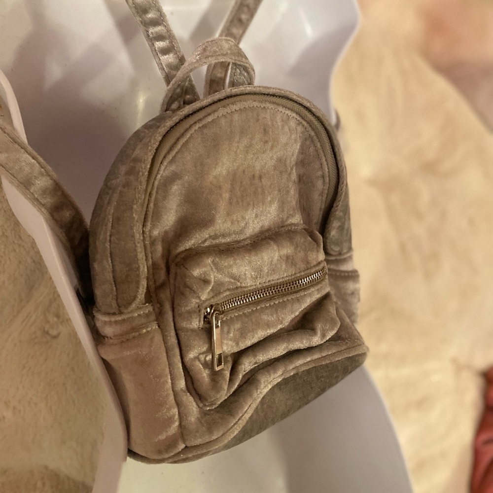 Mini Gray Velvet Backpack - Picture 5 of 7